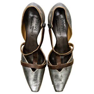 Cydwoq Spirit Silver/Brown Leather Kitten Heel Shoe $135